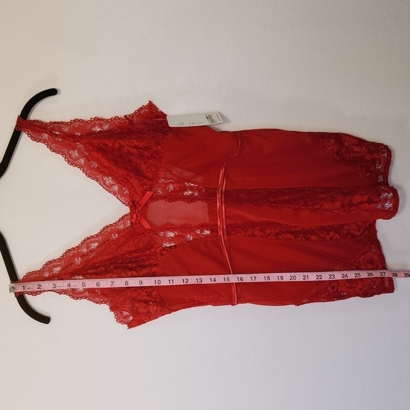 iCollection Women's Red Lace Mesh Adjustable Strap Hook Eye Lingerie Chemise 1X - Picture 13 of 14
